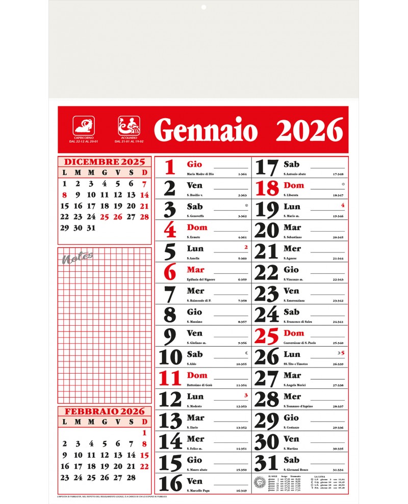 Calendario Notes 2026