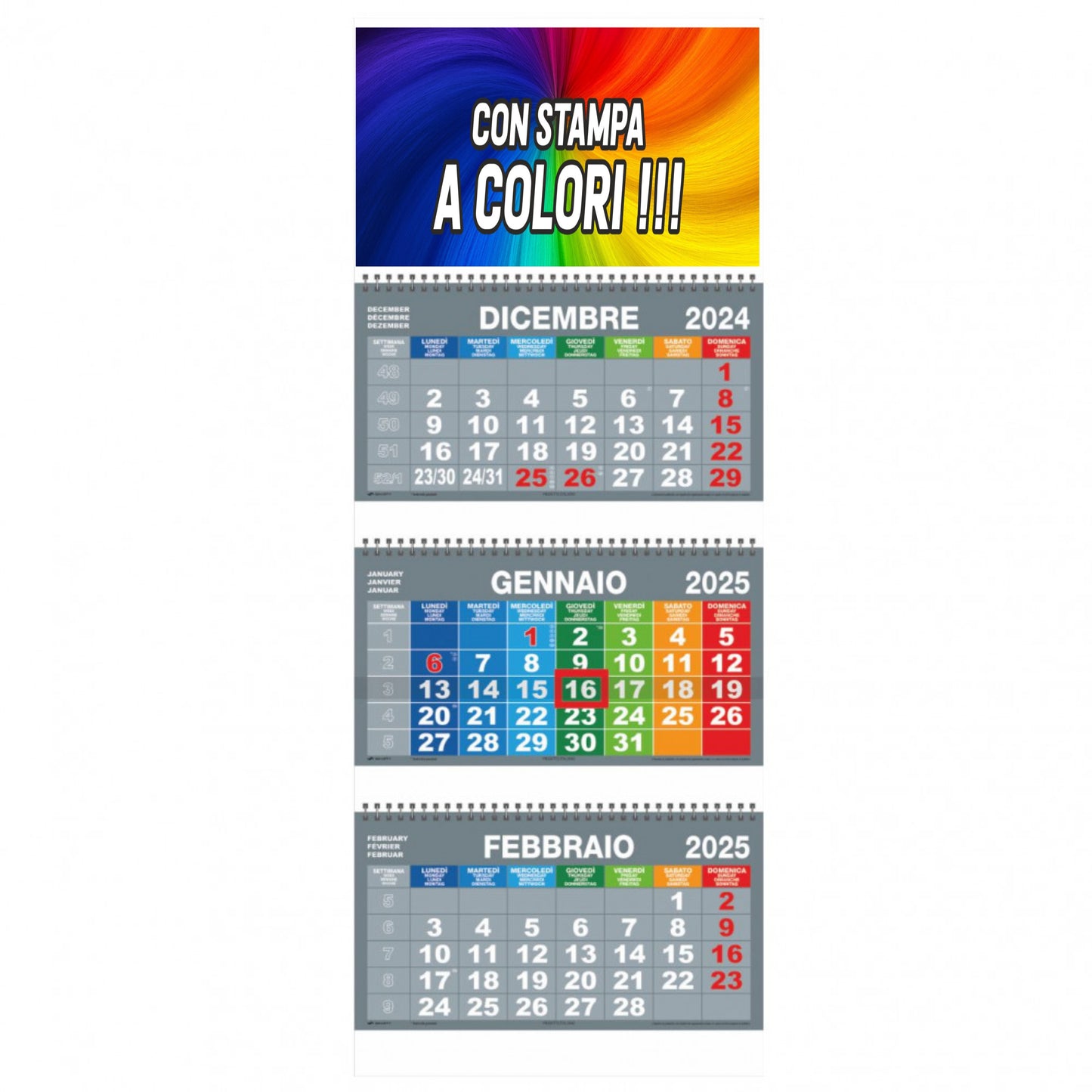 Calendario Trittico Multicolor 2025