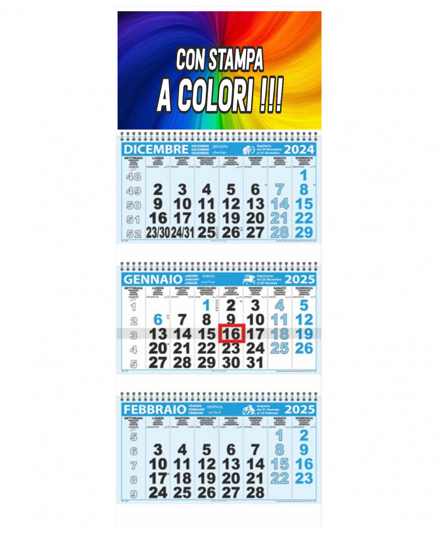 Calendario Trittico Blu 2025