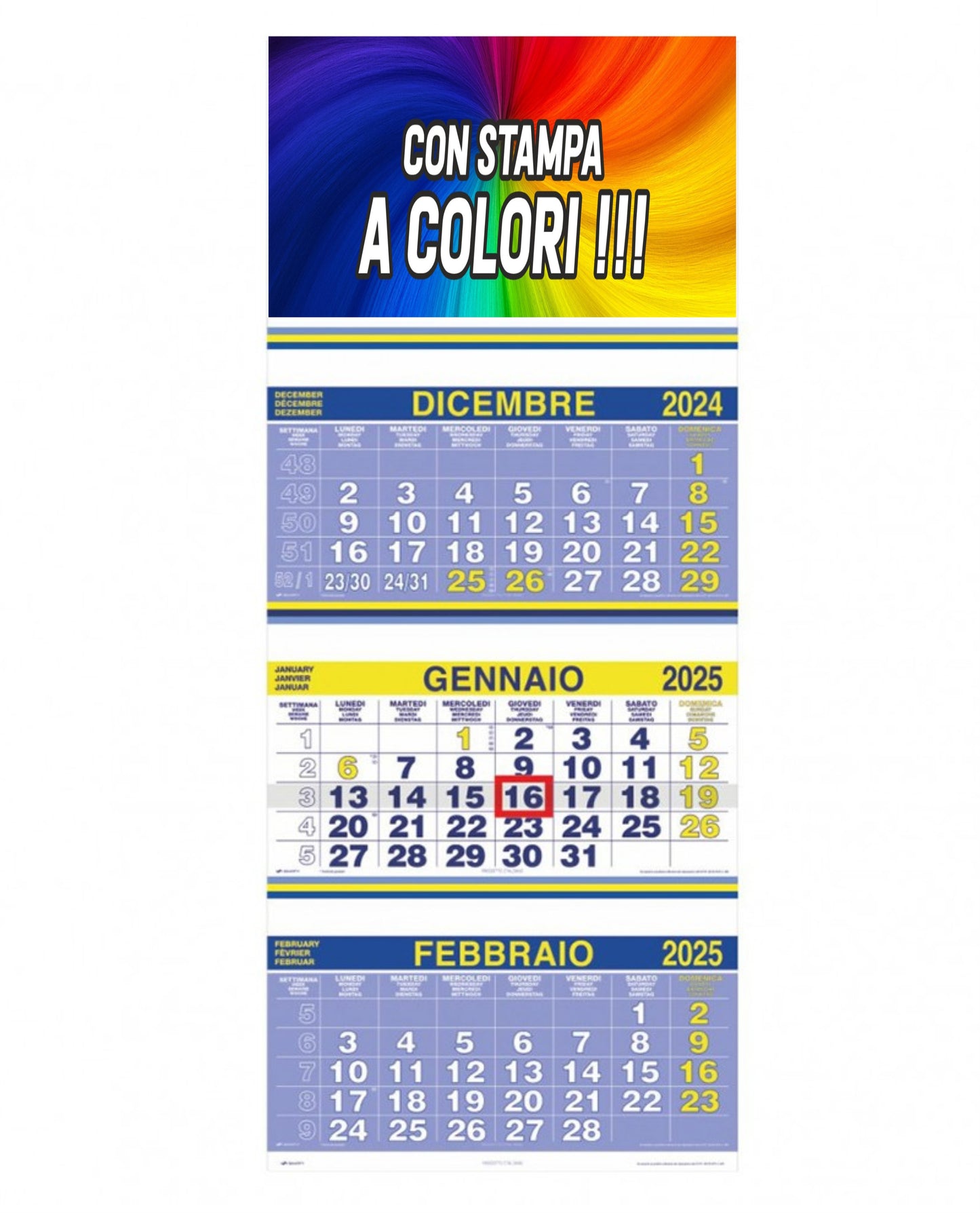 Calendario Trittico Giallo Blu 2025