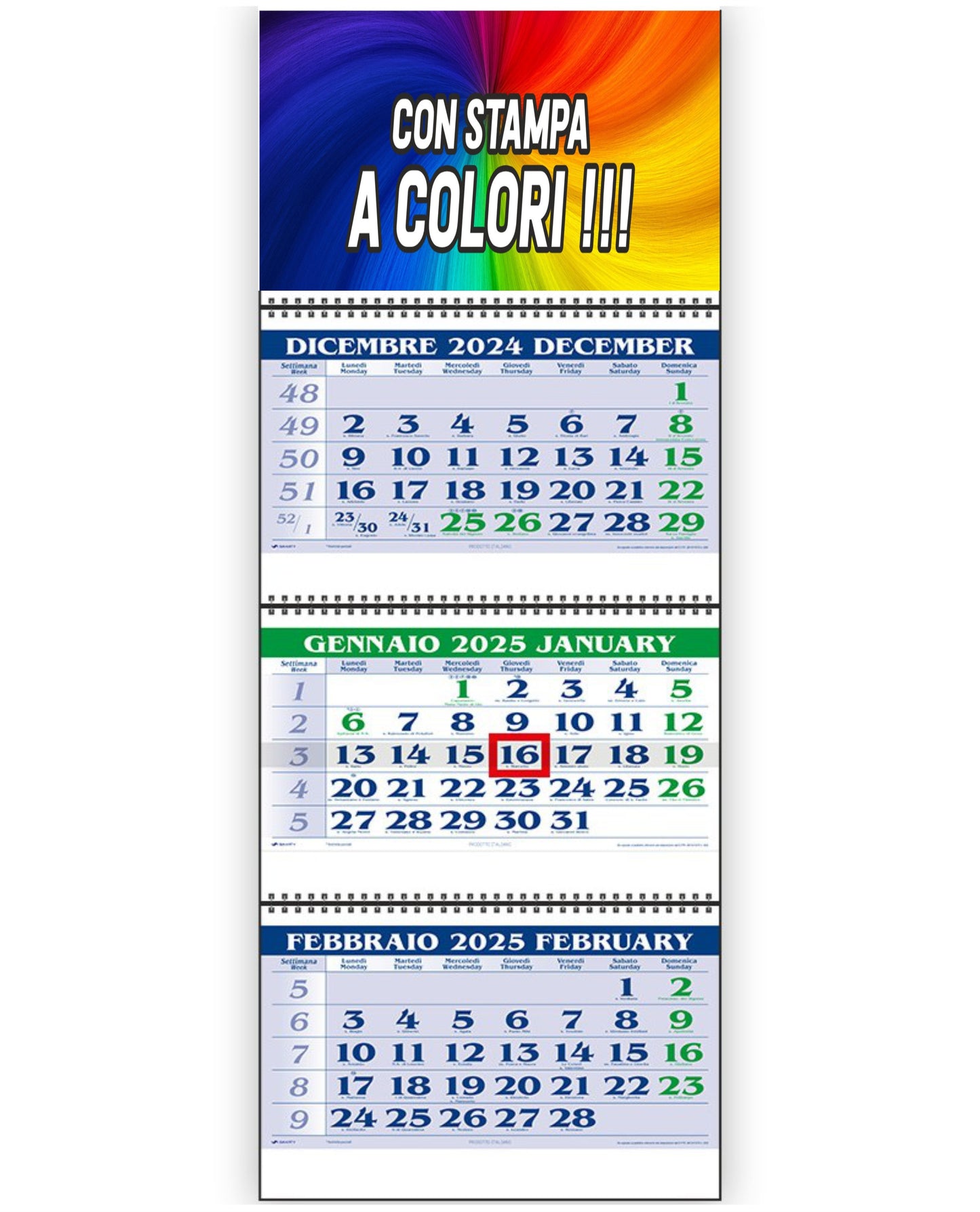 Calendario Trittico Verde e Blu 2025