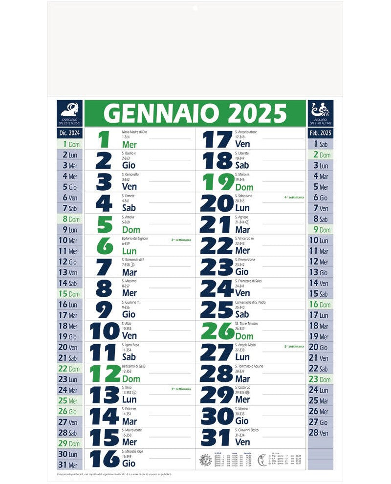 Calendario Olandese Standard 2025