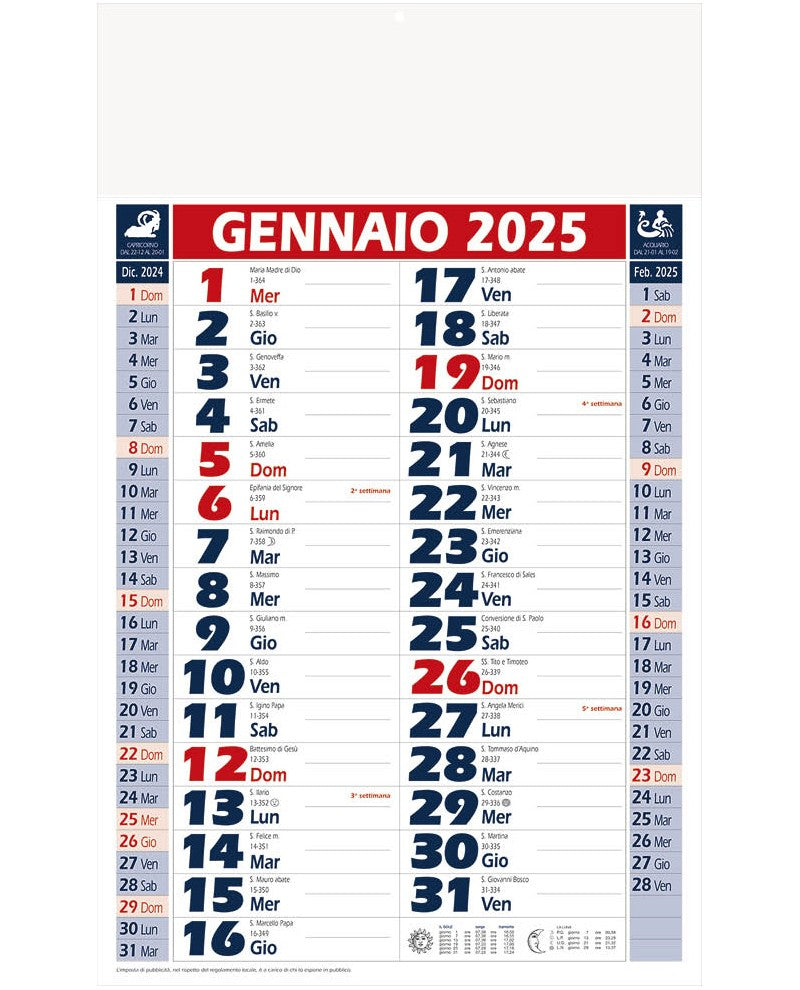 Calendario Olandese Standard 2025